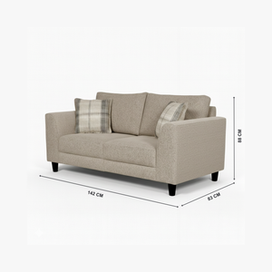 Alexa 2 Seater Sofa with plaid cushions and dimensions from Living point