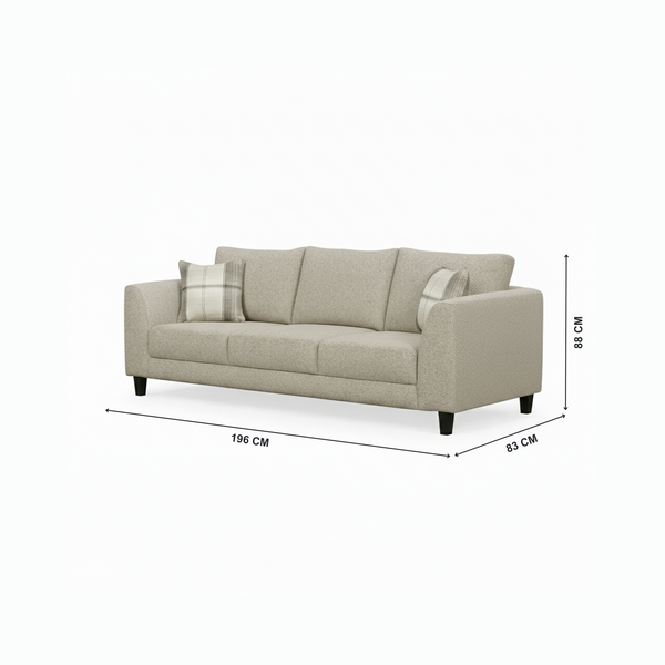 Alexa 3 Seater Sofa with plaid cushions and dimensions from Living point