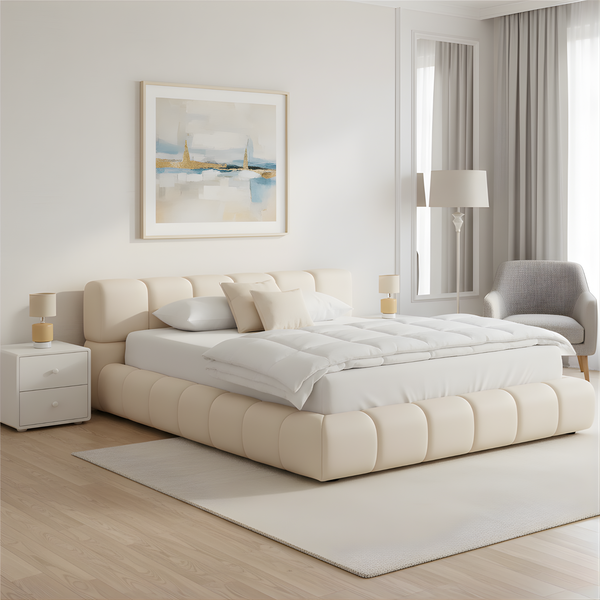 Bennett Upholstered Bed Frame Lifetly mage with Beige Fabric from Living point
