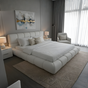 Bennett Upholstered Bed Frame Lifetly mage with White Fabric from Living point