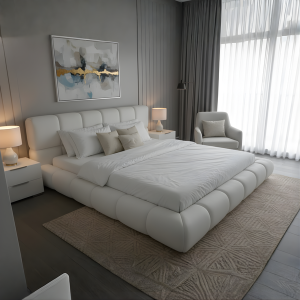 Bennett Upholstered Bed Frame Lifetly mage with White Fabric from Living point
