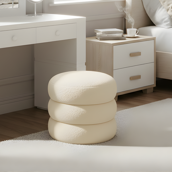 Bongo Pouf – White Soft Bouclé Lifestyle Image from Living point