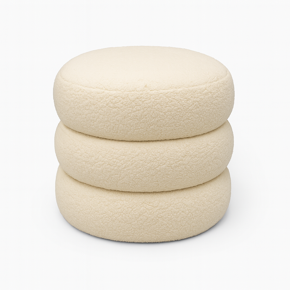 Bongo Three-Layer Pouf – White Soft Bouclé Living Point AE