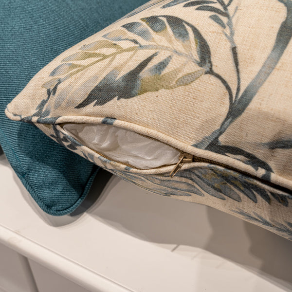 Breezy Leaf Wall Art & Decorative Pillows Close View from Living point