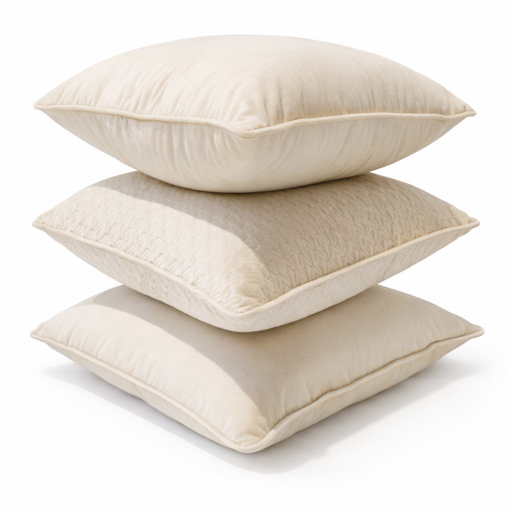 Champagne Plush Velvet & Coastal Quilt Pillow Set of 3 Living Point