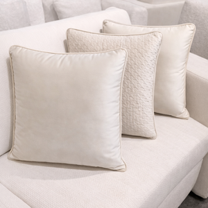 Champagne Plush Velvet & Coastal Quilt Pillow Set of 3 Lifestyle Image from Living Point