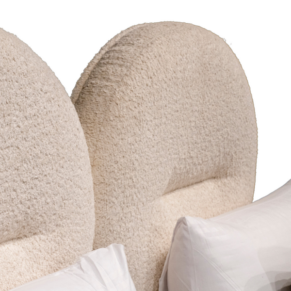 Cora Upholstered Bed Heaboard fabric close view from Living point