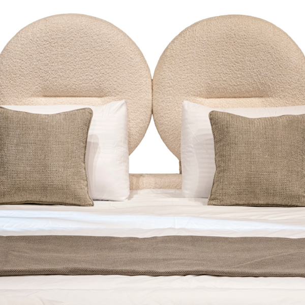 Cora Upholstered Bed Heaboard fabric close view 2 from Living point