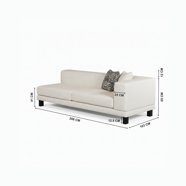 Cove Corner L Shape Sofa 2 Seater with Measurments in The White Background from Living point