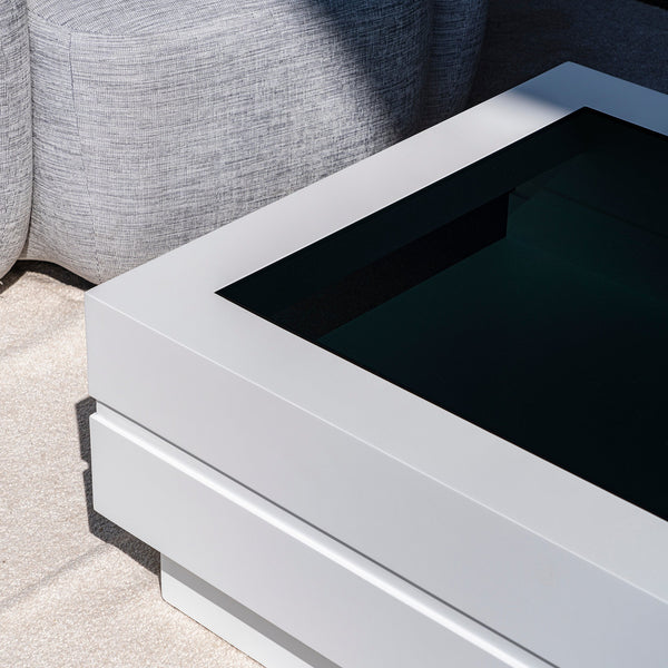 Eric Glass Coffee Table Close View from Living point