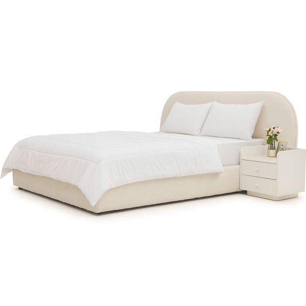 Ezra Bouclé Bed Side View from Living point