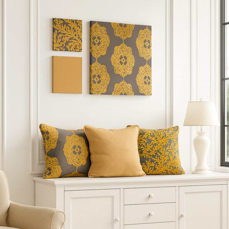 Golden Medallion Wall Art & Decorative Pillows from Living point