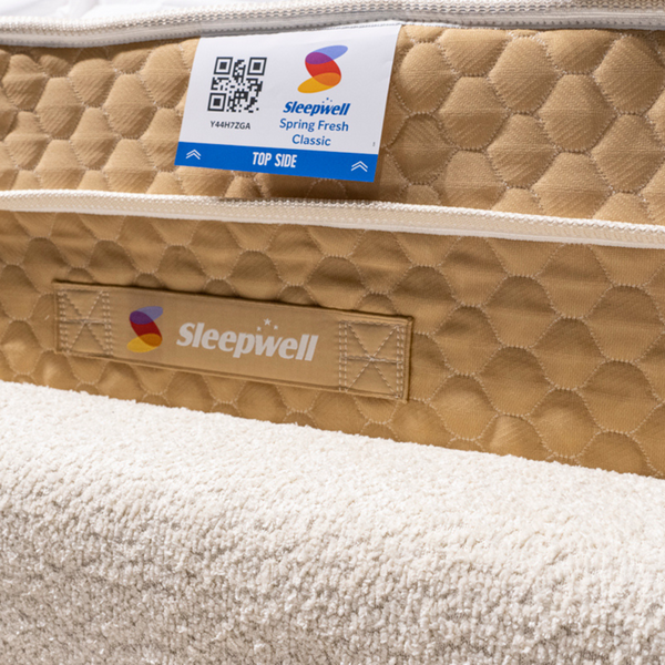 Lars Upholstered Bed Base close view from Living point
