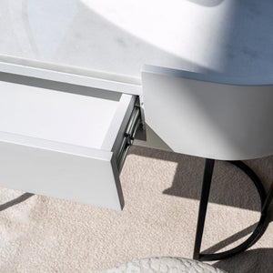 Larson Dressing Table draw close view from Living point