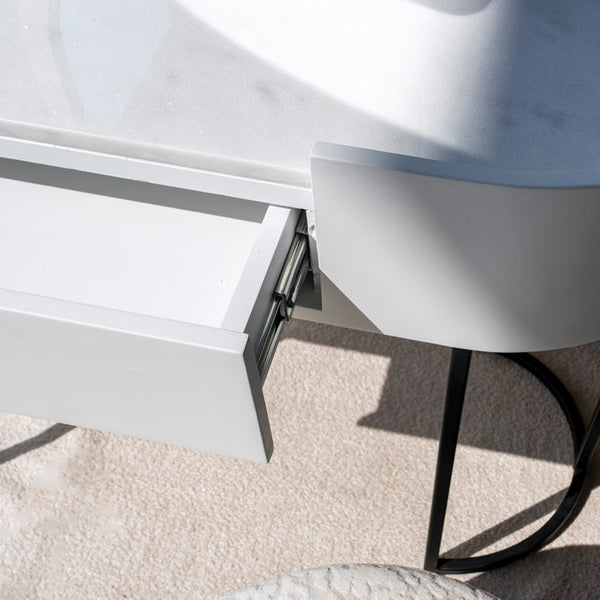 Larson Dressing Table draw close view from Living point