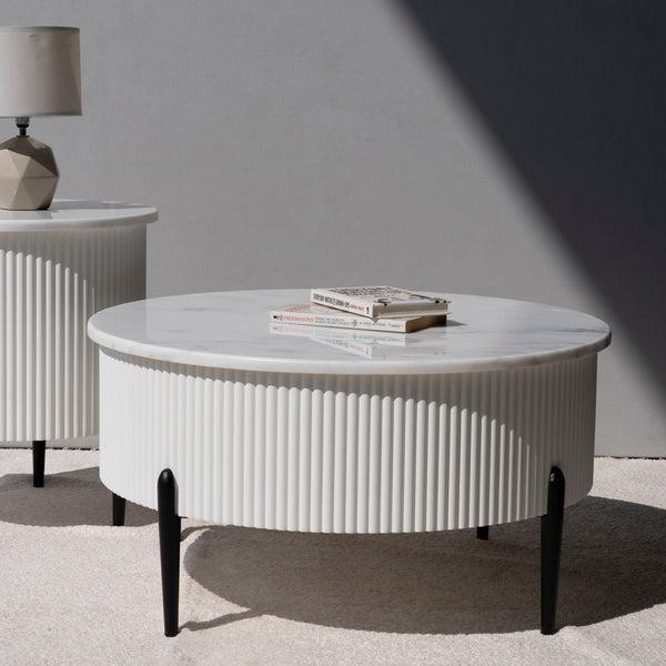 Larson Marble Coffee Table front view from Living point