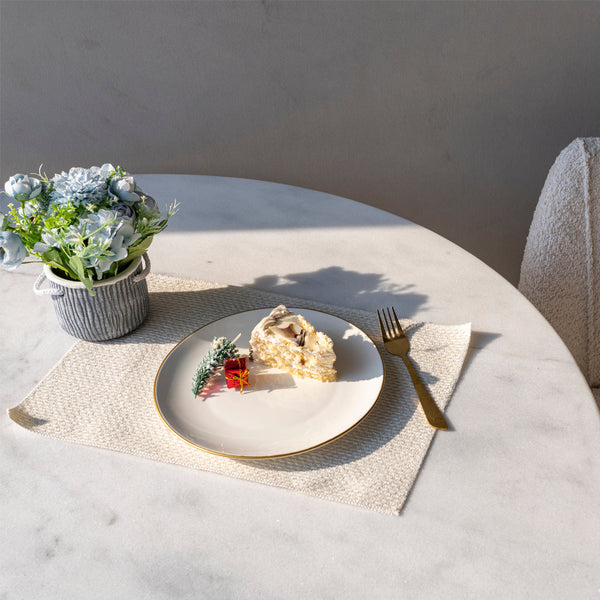 Larson Round Marble Dining Table top close view from Living point