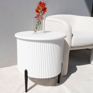 Larson Wooden End Table Lifestyle Image Front View from Living point