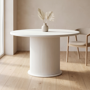 Larson white wooden top dining table with fluted round leg