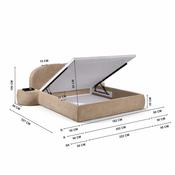 Laura Upholstered Bed with Dimensions from Living point