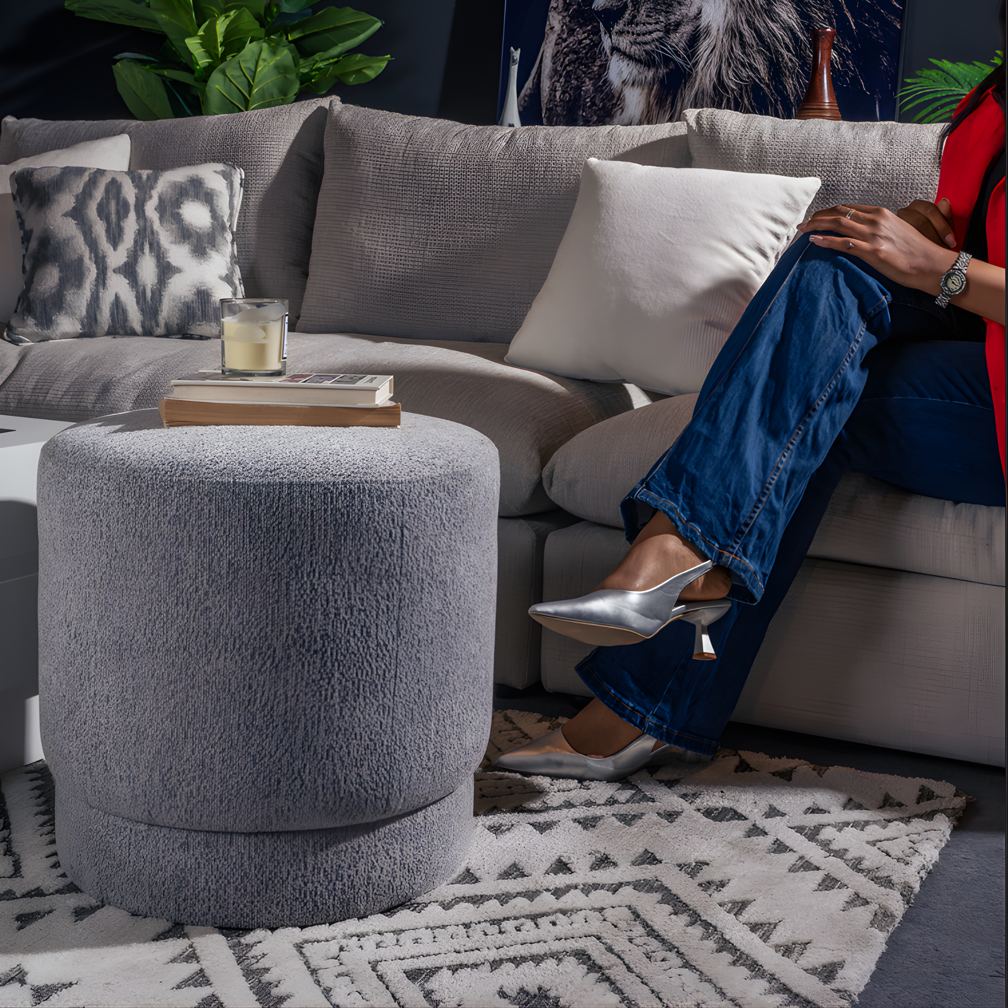 Lush Grey Pouf Lifestyle Image from Living point