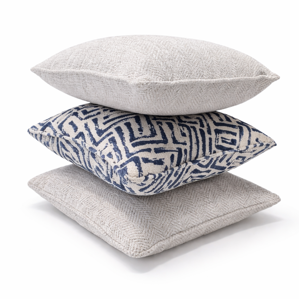 Navy Shell Weave & Crème Texture Pillow Set of 3 from Living Point