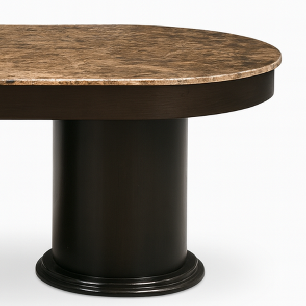 Percia Dining Table with Ash Veneer Marble Top Close View from Living point