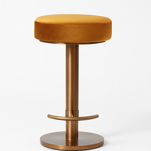 Rachel Bar Stool with Orange Cusion Front View from Living point