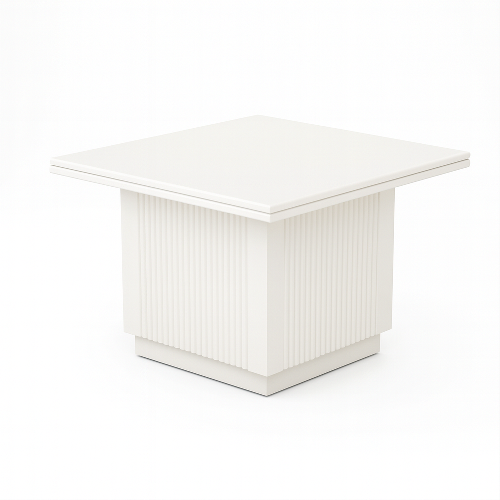 Riga End Table white square top Close View from Living point