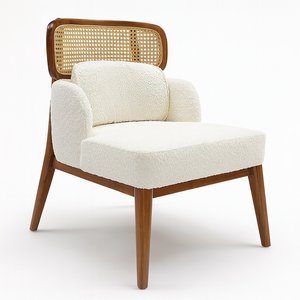 Sansa Rattan Chair cream upholstery detail from Living point