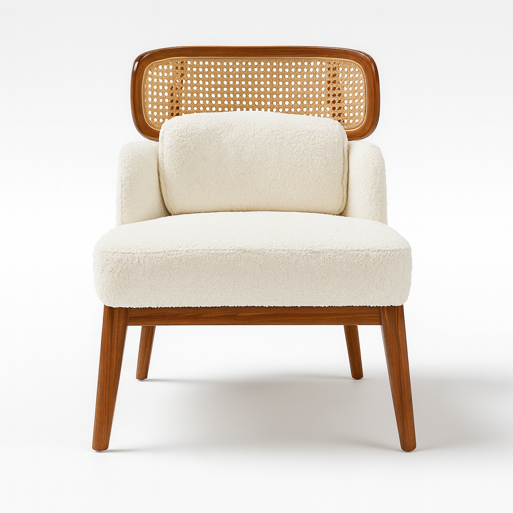 Sansa Boucle fabric white rattan chair
