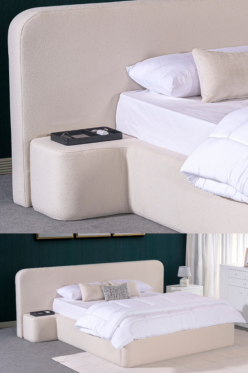 Smart storage bed with attached bedside table Living point Website Mobile Banner. 