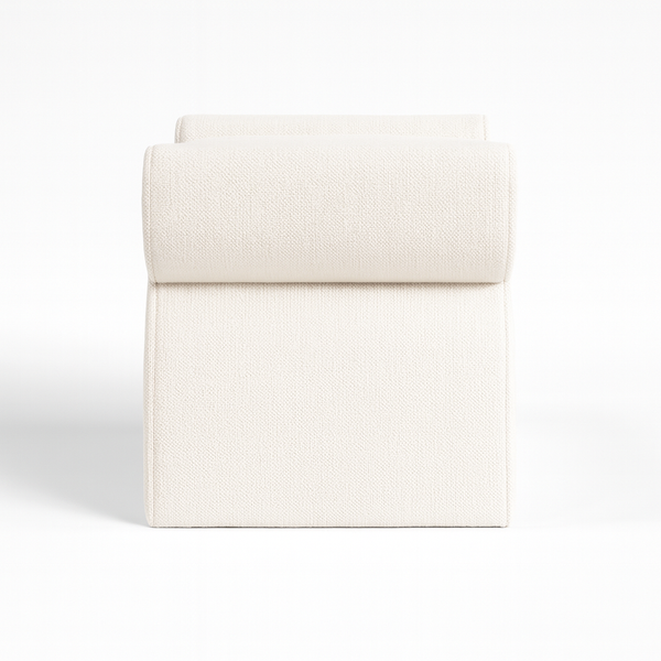 Swoon White Pouf Side View from Living point
