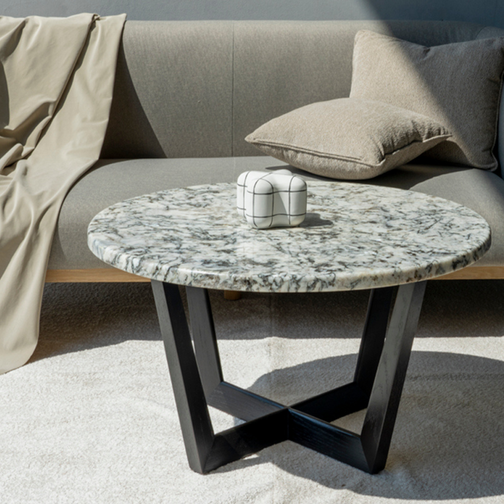 Urban Marble Coffee Table – Round Top with Crossed Base Lifestyle Image from Living point