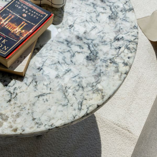 Urban Marble Coffee Table – Round Top with Crossed Base Mabrble close view 2 from Living point