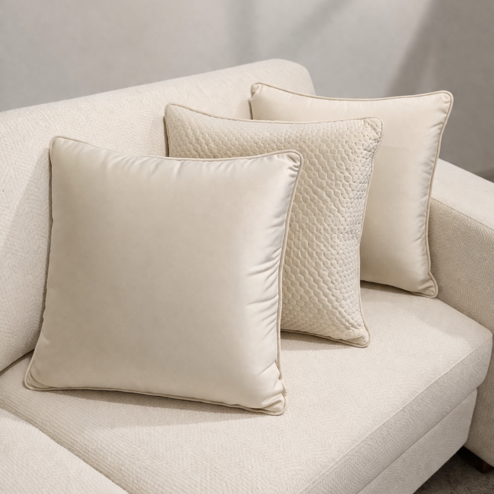 Vanilla Velvet & Embossed Diamond Pillow Set of 3 from Living point
