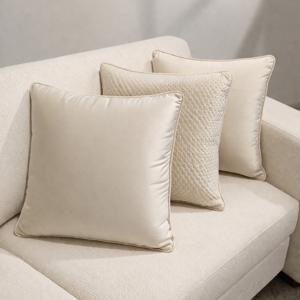 Vanilla Velvet & Embossed Diamond Pillow Set of 3 Lifestyle Image from Living point