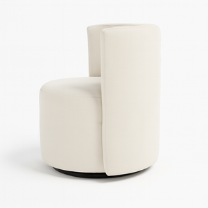 Velure White Chenille Pouf Right Side View from Living point