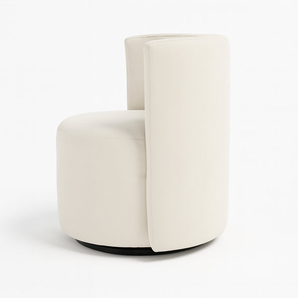 Velure White Chenille Pouf Right Side View from Living point