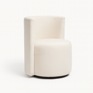 Velure White Chenille Pouf Side View from Living point