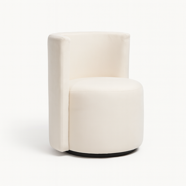 Velure White Chenille Pouf Side View from Living point