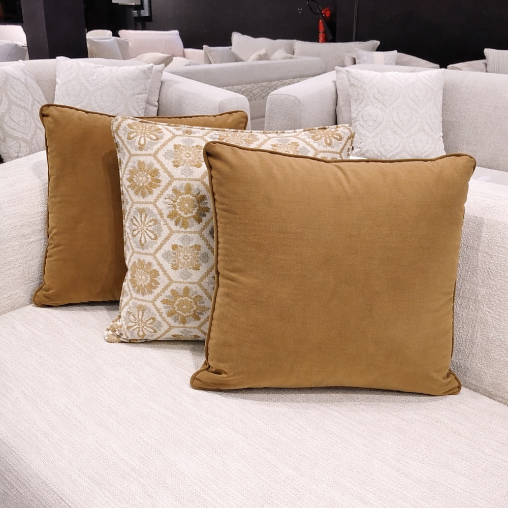 Vintage Flora Pattern & Brown Velvet Pillow Set of 3 from Living point