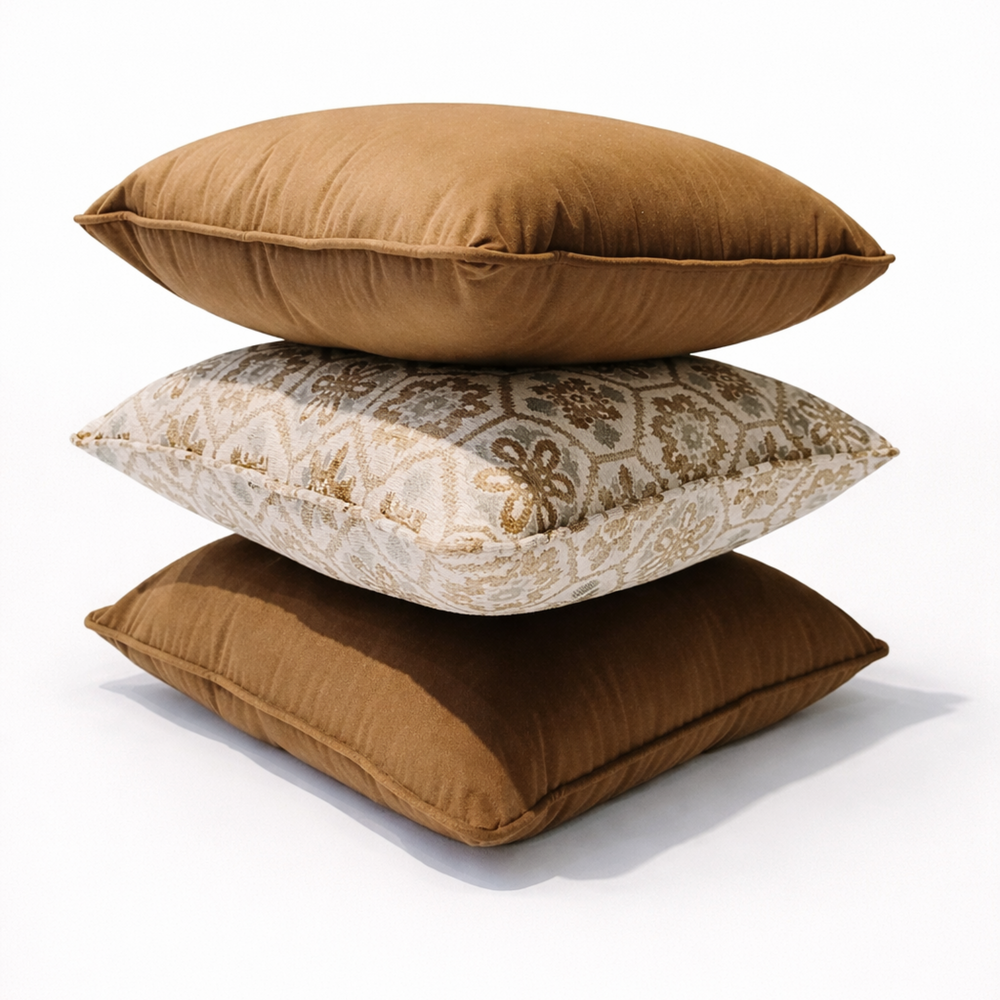 Vintage Flora Pattern & Brown Velvet Pillow Set of 3 from Living point