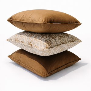 Vintage Flora Pattern & Brown Velvet Pillow Set of 3 from Living point