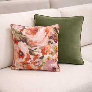 Watercolour Floral Print & Green Velvet Pillow Lifestyle Image from Living point