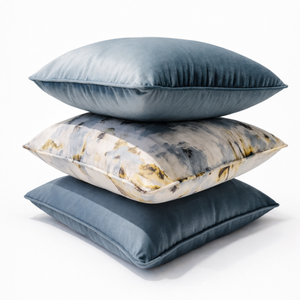 Wildflower Pattern & Blue Velvet Pillow Set of 3 from Living Point