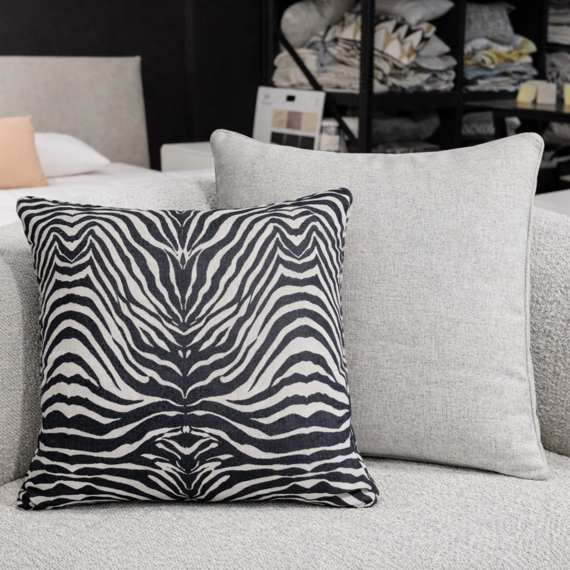 Zebra Print & Cloud Cream Chenille Pillow Set Lifestyle Image from Living point
