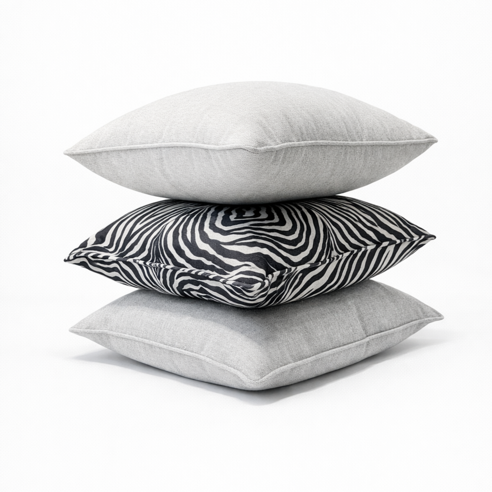 Zebra Print & Cloud Cream Chenille Pillow Set of 3 from Living Point