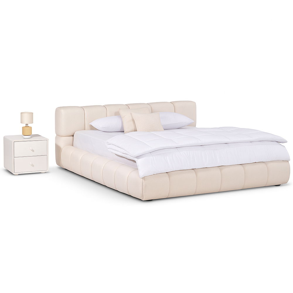 Bennett Bed – modern upholstered bed frame with curved headboard UAE