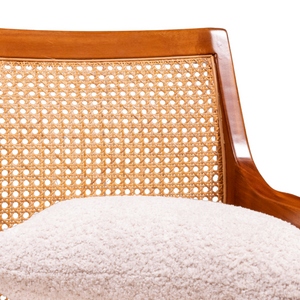 Detail of Dalia Rattan Chair super soft chenille boucle seat and memory foam cushion